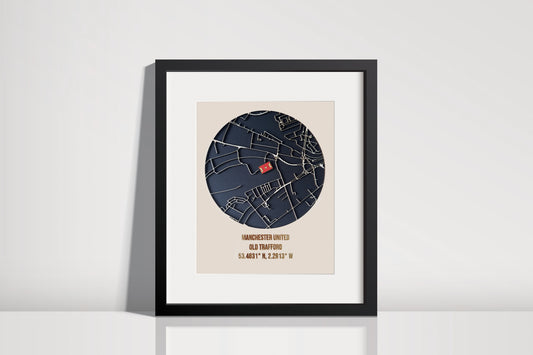 Manchester United – Old Trafford Map – Wood Cut Old Trafford Football Stadium