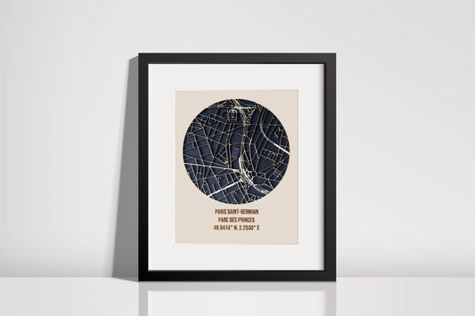 Paris Saint-Germain FC – Parc des Princes Map – Wood Cut Parc des Princes Football Stadium