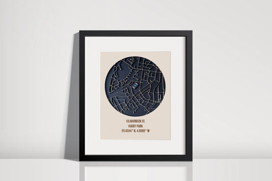 Kilmarnock FC - Rugby Park 3D Map - Wood Cut Rugby Park Football Stadium Map